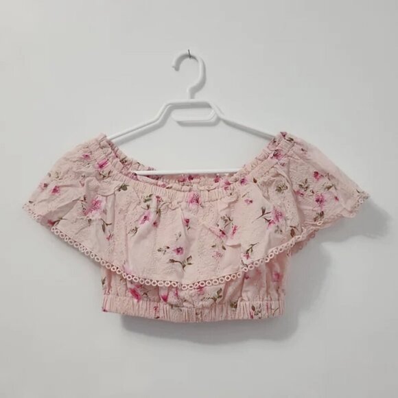 Forever 21 Floral Flounce Off Shoulder Embroidered Crop Top Skirt Coord Set b71 - Picture 8 of 9